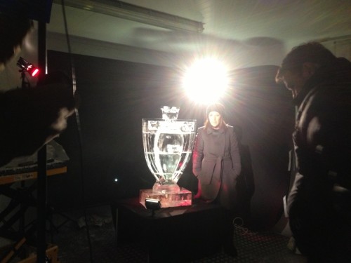 Dot Davies with the ice Premier League trophy.